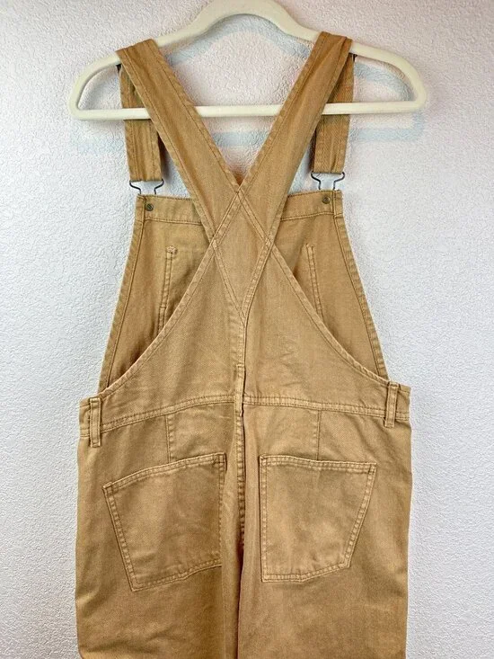 Free People We The Free Tan Medium Overalls Wide Straight Leg Utility Boho - Picture 8 of 10